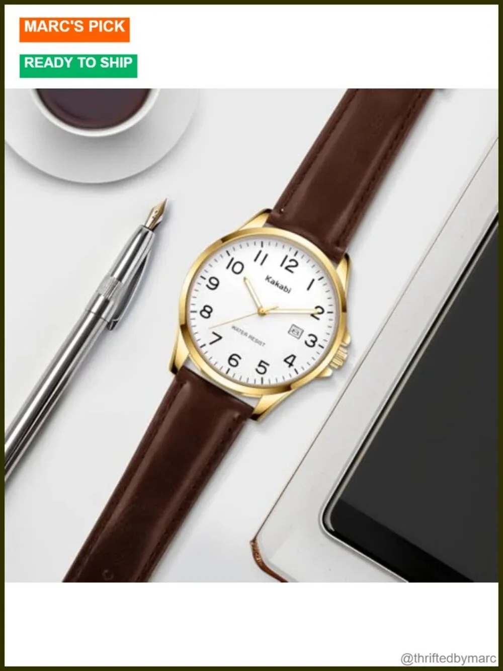 Minimalist Leather Strap Quartz Analog Watch for Men, Water Resistant